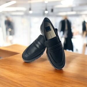 Dolce Vita Black Leather Perforated Loafers Platform Lug Sole Modern Size 9